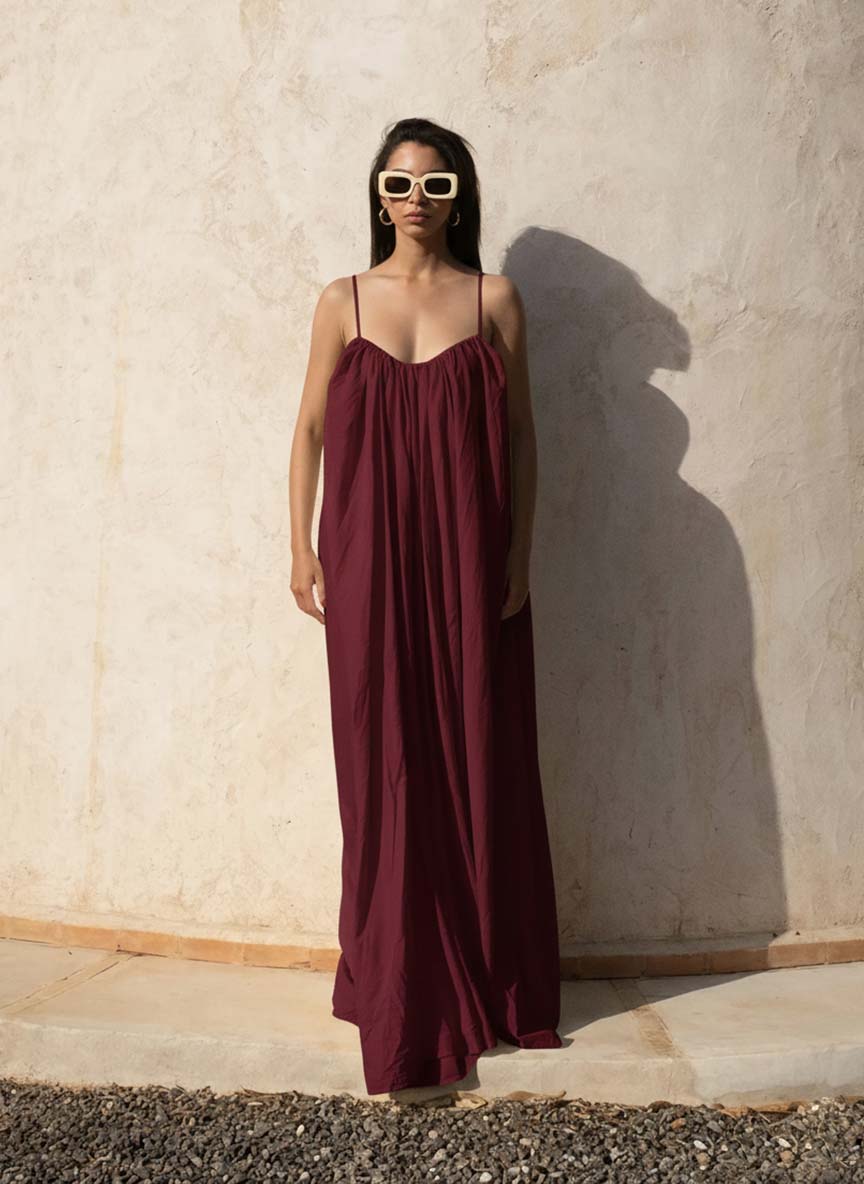 Gathered Maxi Dress With Spaghetti Straps