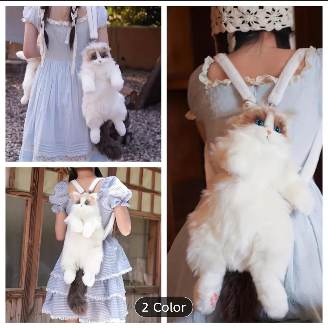 Super Realistic Plush CAT Backpack Travel Storage Stuffed Animals Cat School Bags Cute Cartoon Shopping Bag Animals Plush Bag